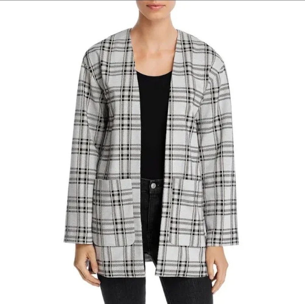 BAGATELLE Gray Plaid Pocketed Open Front Cardigan Jacket Size Large EUC